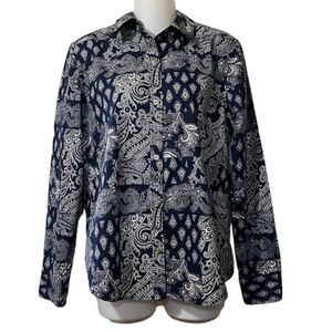 Chaps Women's Blue Bandana Print Button Down Shirt Size Medium NWOT